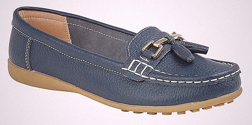 Boulevard Damen Slip-On Schuhe Navy Blau Loafer Mit Quasten L748 Größe 8