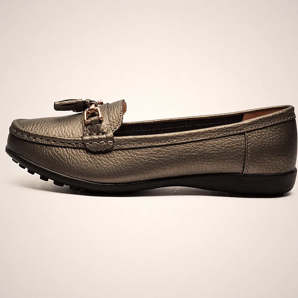 Boulevard Kacie Damen Tassle Loafer Slip On Leder Slipper Grau Pewter Metallic