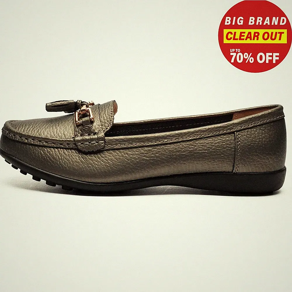 Boulevard Kacie Damen Tassle Loafer Slip On Leder Slipper Grau Pewter Metallic