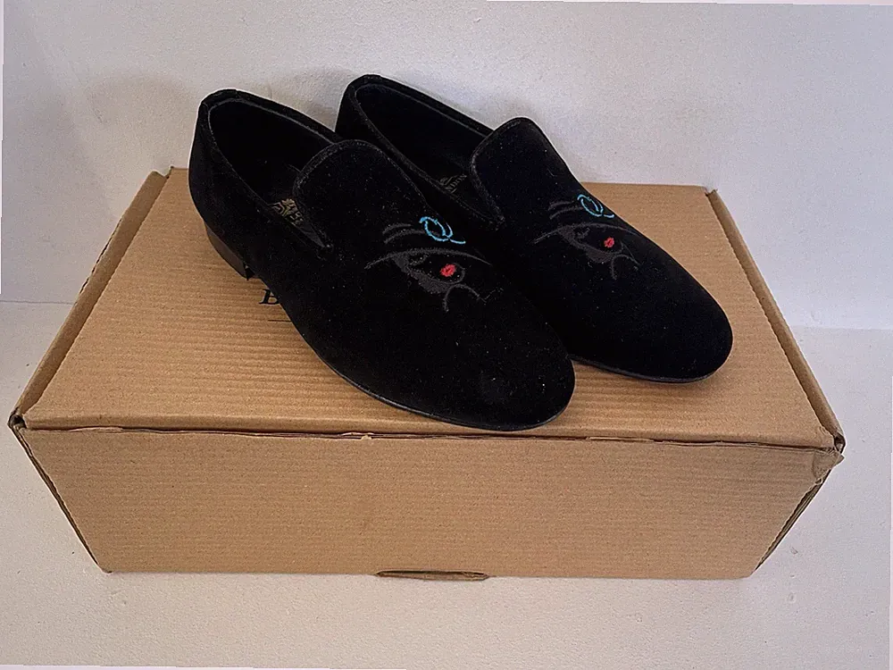 Bown Of London Damen Größe UK 4 ? Samt schwarze Loafer Slipper Schuhe UVP 299,99£