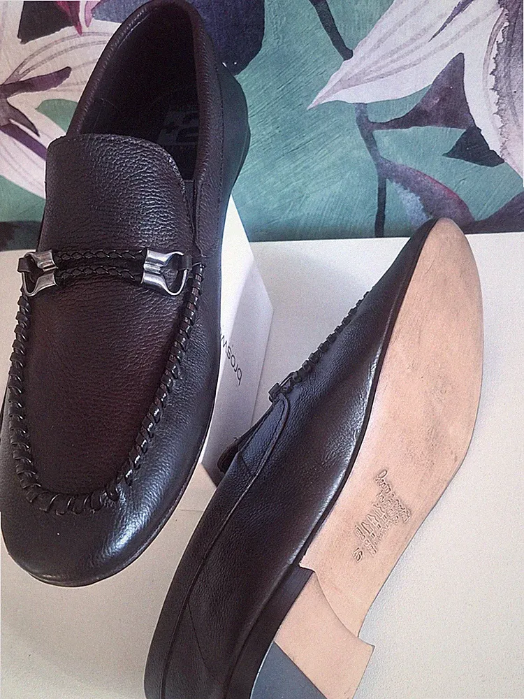 Braune gehämmerte Leder Halbschuhe mit Schnalle im GUCCI-Stil - Größe 45