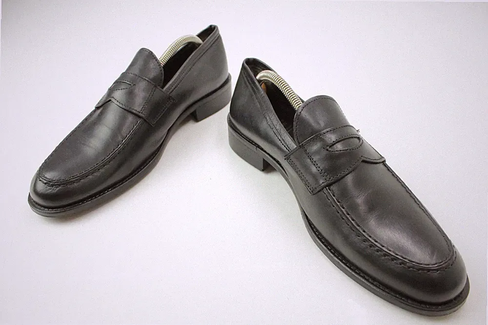 Brawn’s Penny Loafer Slipper Schwarz Leder Rahmengenäht Made in Italy EU 41 UK 7