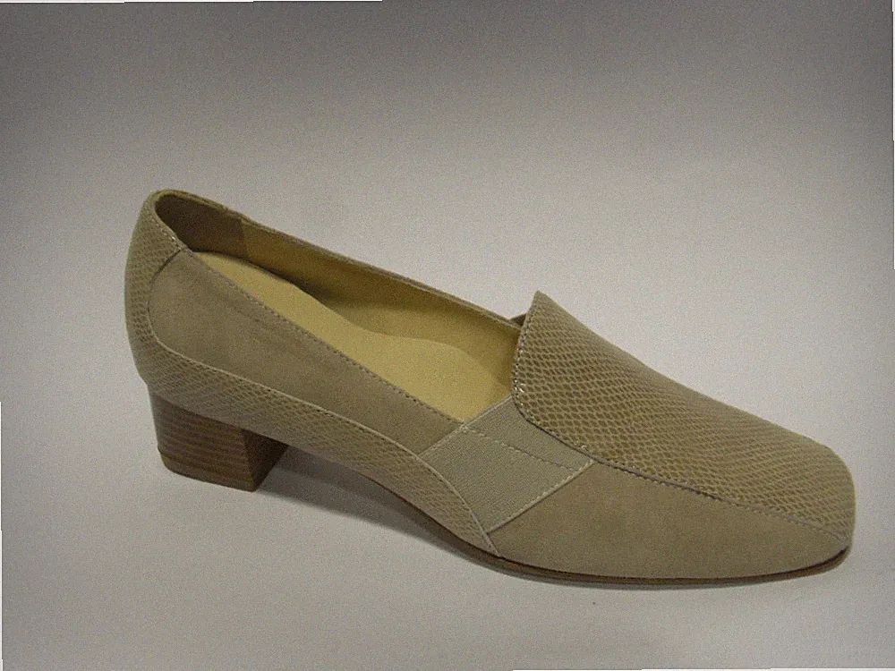 Brignoli W108 Creme Damen Halbschuh Wildleder Leder Viper Print Stretch Tacc