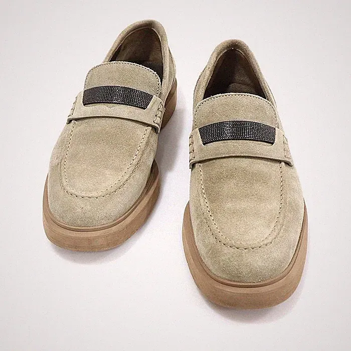 Brunello Cucinelli beige Wildleder Penny Loafer Damen 36,5 157169157 [U]