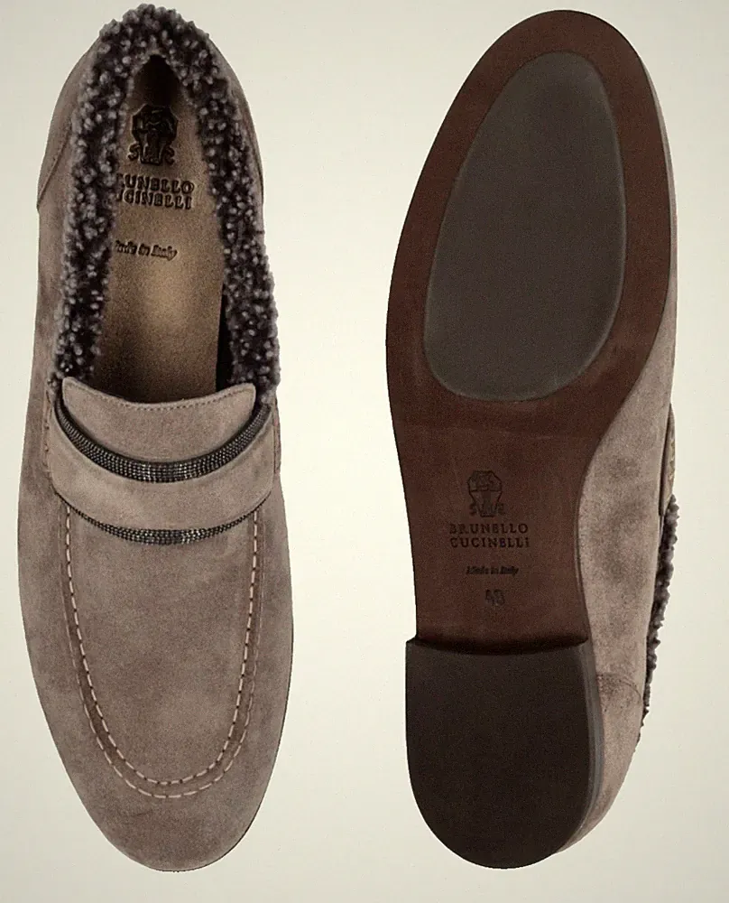 Brunello Cucinelli Loafer Wildleder Shearling Schuhe Slippers Flats Mokassins 39