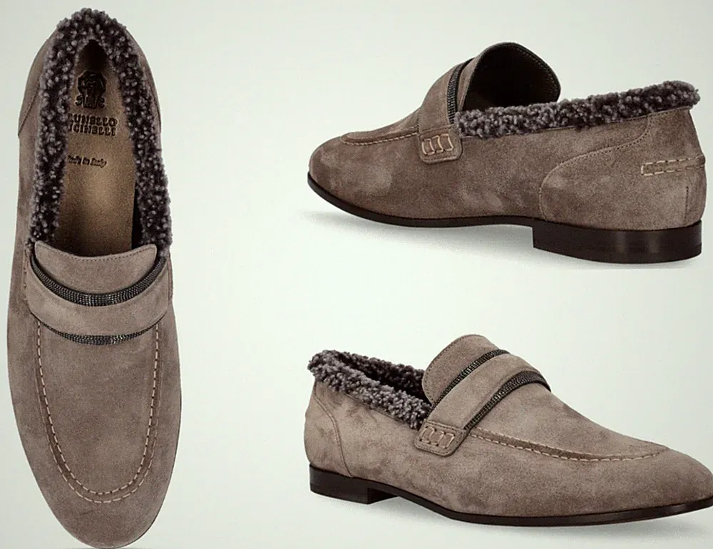 Brunello Cucinelli Loafer Wildleder Shearling Schuhe Slippers Flats Mokassins 41