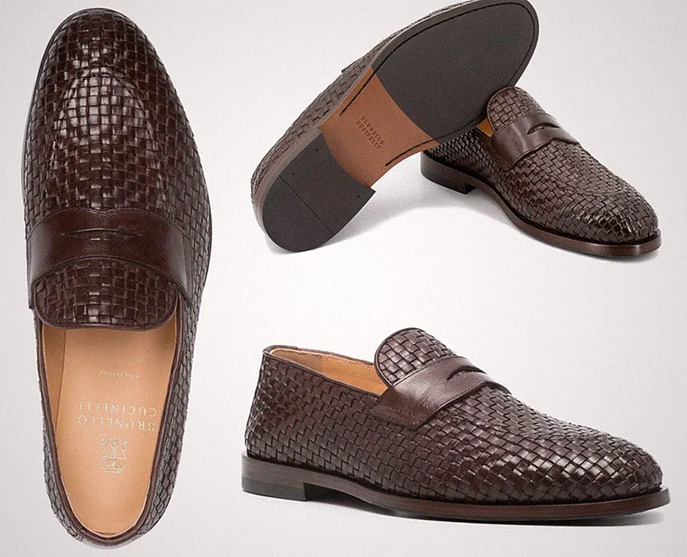 Brunello Cucinelli Schuhe Mocassin Penny Loafers Interwoven Leder Sneakers 43