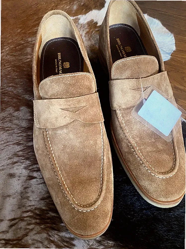 Bruno Magli Herren Schuhe Leder Slipper Mokassins Loafer Braun US 10,5 EU 43,5