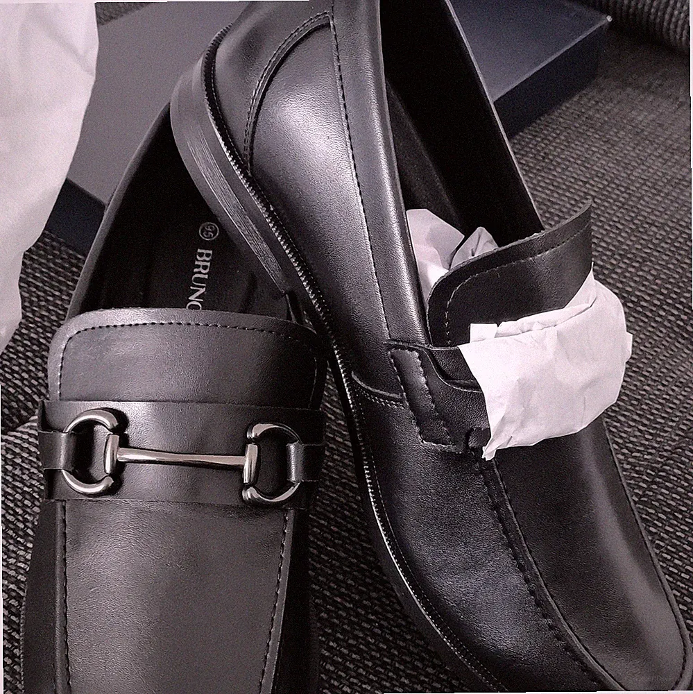 Bruno Marc Herren Leder Slipper Loafer schwarz Metallspange Slip-On EU 43