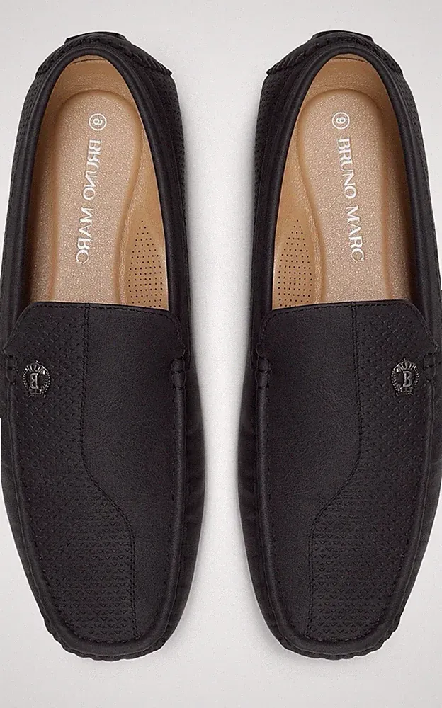 Bruno Marc Herren Loafer Schwarz Kunstleder EU 43 Metall-Logo Strukturiert