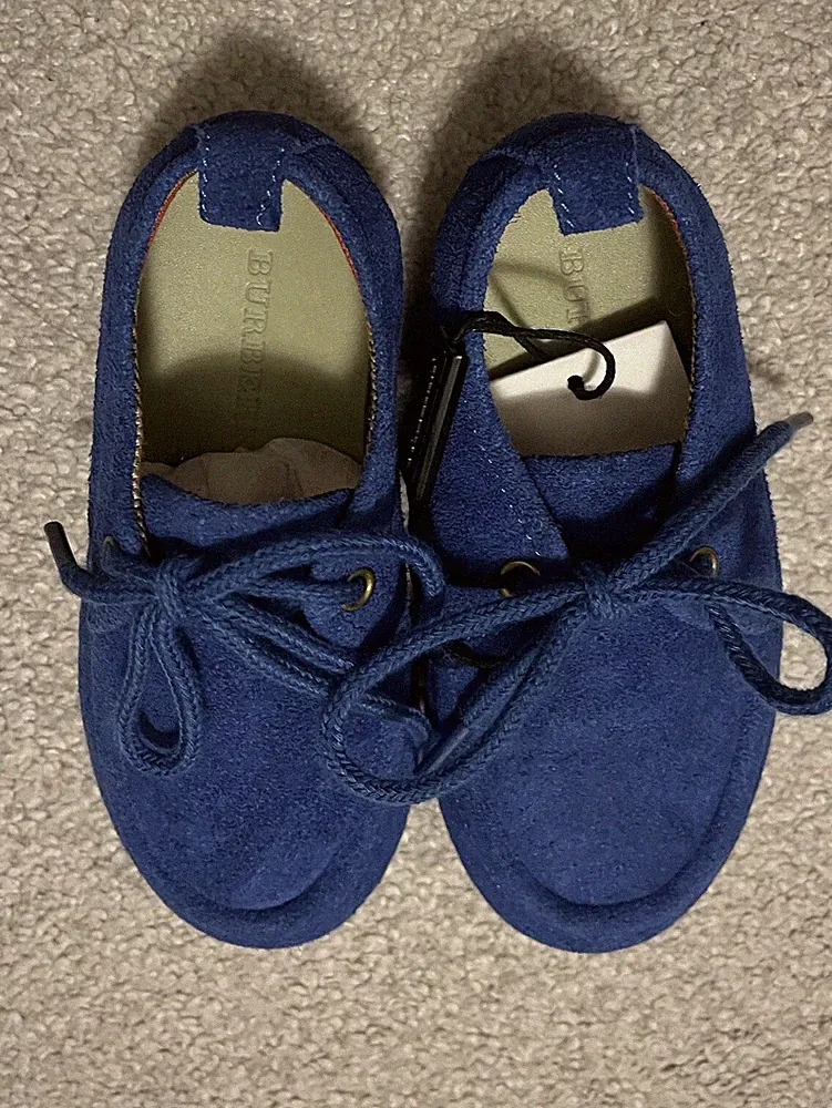 Burberry Blau Wildleder Kleinkind Rutschfeste Schuhe UVP370€ Harrods