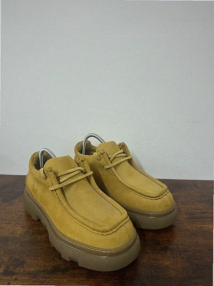 Burberry Creeper Wildleder Derby Gelb Senf Chunky Schnürschuhe EUR 40 UK 6