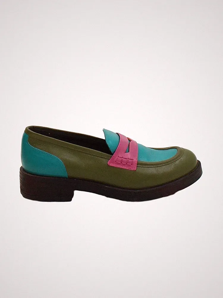 Cafe Noir flache Damenschuhe UK 4 Multi 100 % Leder Halbschuh
