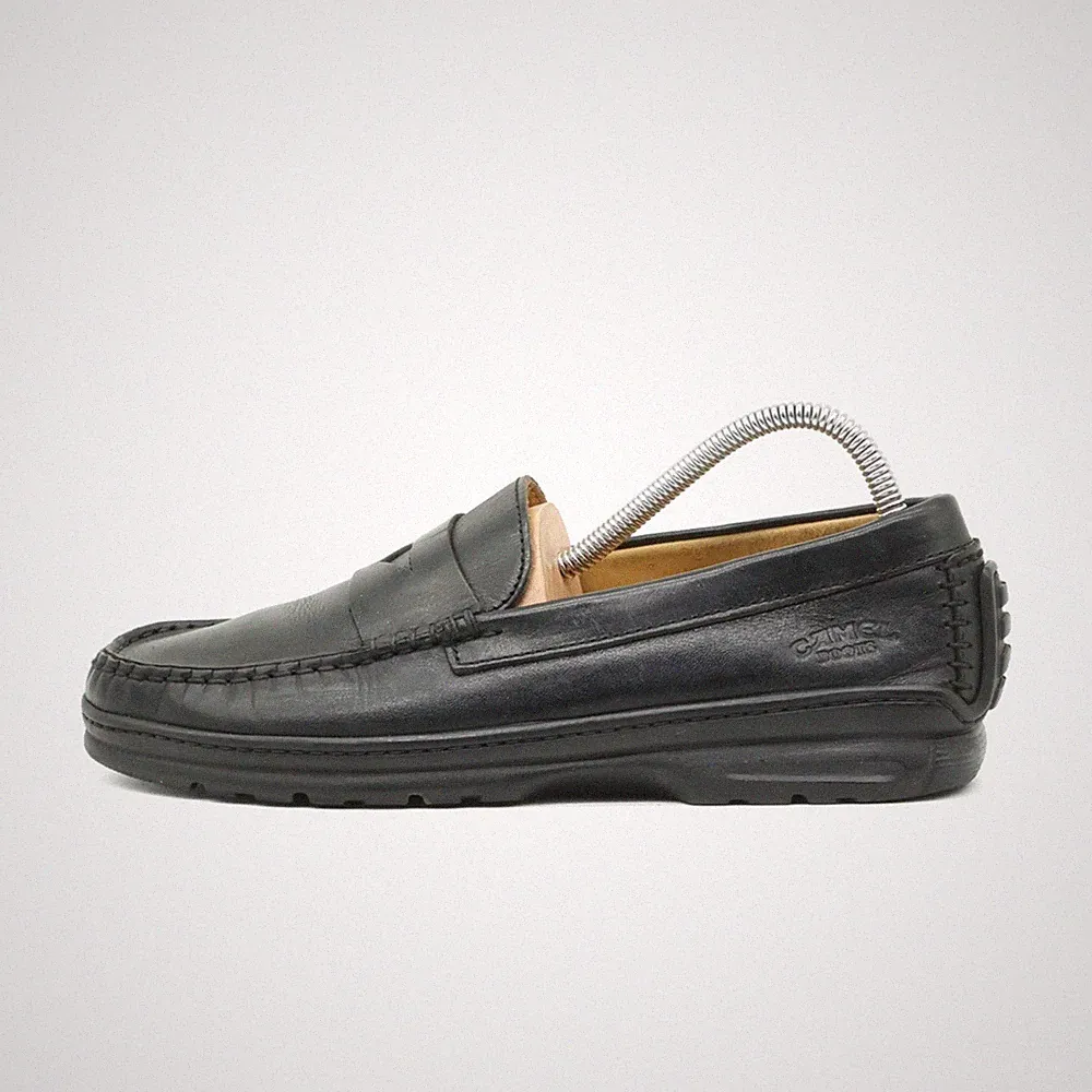 Camel Boots Herren Penny Loafer Slipper Schwarz Handgenäht, Profilsohle EU 42