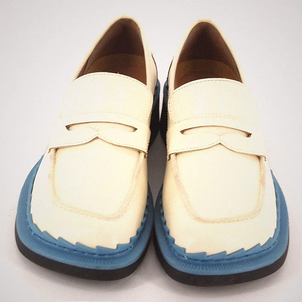 Camper Loafer Damen Weiß Blau Leder Chunky Sohle Square Toe Slip On 37 7