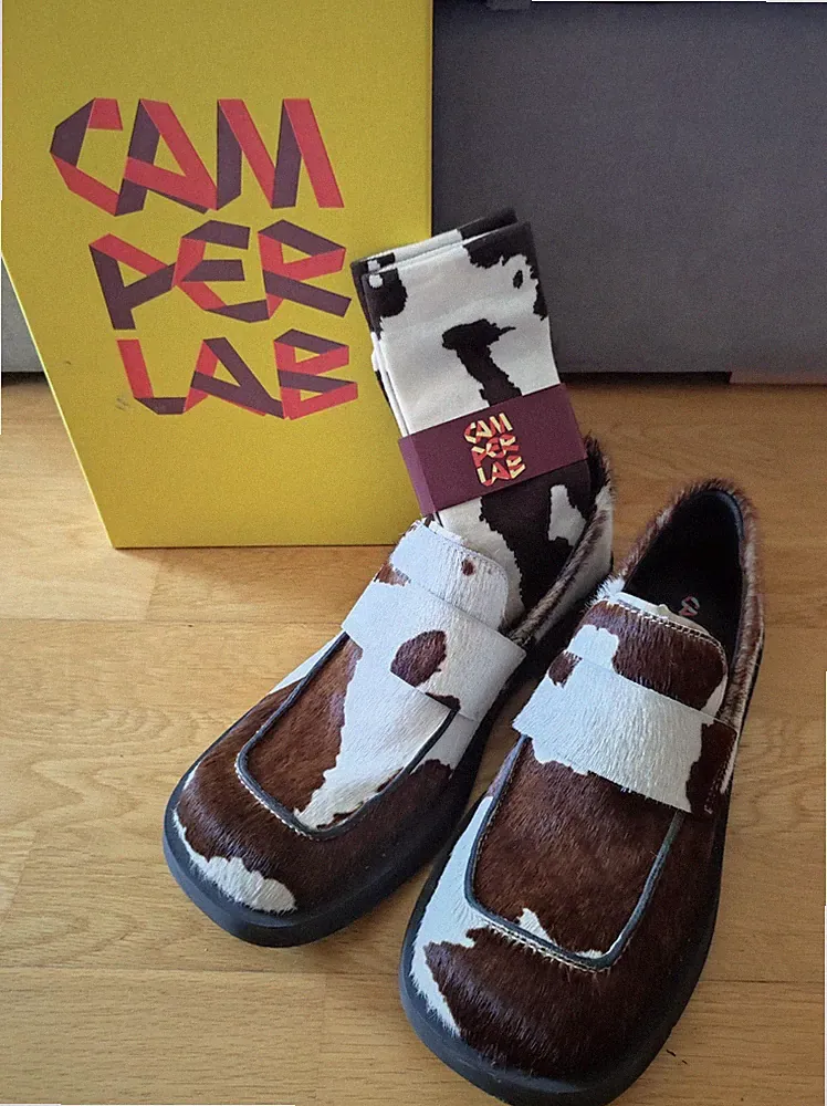 CAMPERLAB Eki Cow Print Loafers with Matching Socks EU43 UK9 US10 BNIB Camper