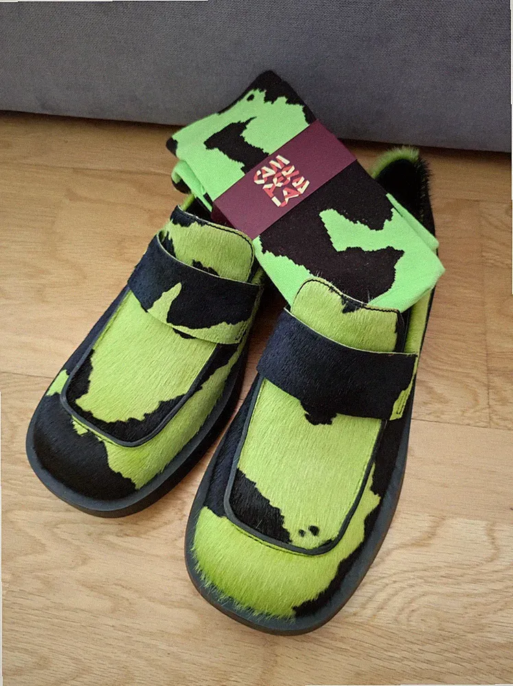 CAMPERLAB Mil1978 Cow Print Loafers with Matching Socks EU43 UK9 US10 Camper