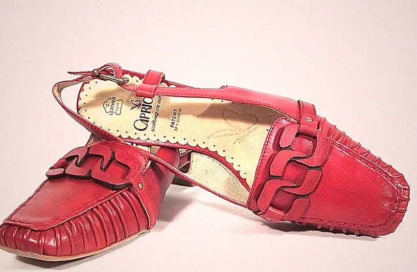 CAPRICE Damen Slingback Sandalen Gr. 37 Rot Echtleder Mokassin Loafer NEU & OVP