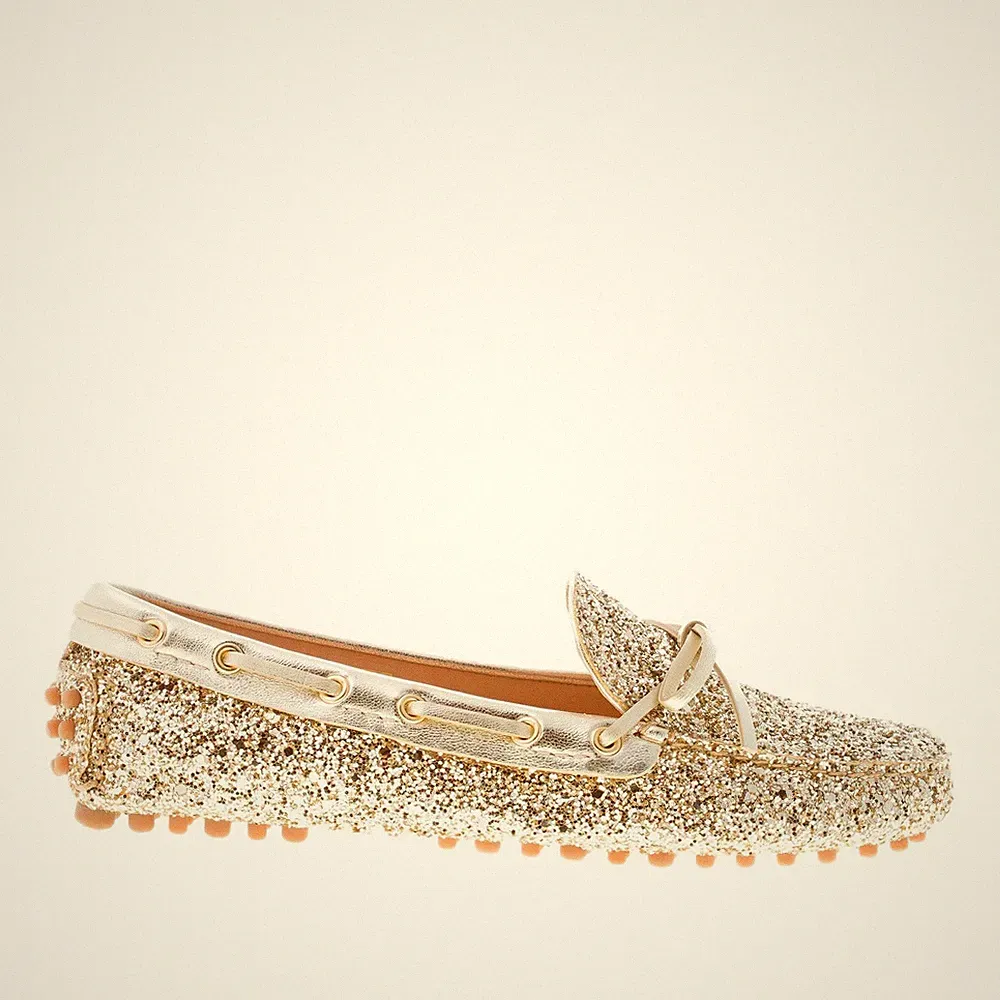CAR SHOE Damen Schuhe Halbschuh Driving Stoffgummis Glitzer Pyrit Gold