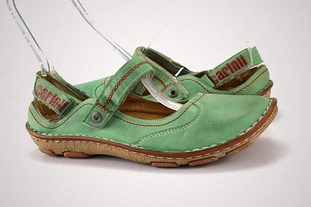 Carinii Gr.41 Damen Halbschuhe Slipper Loafers Leder Grün TOP R 483