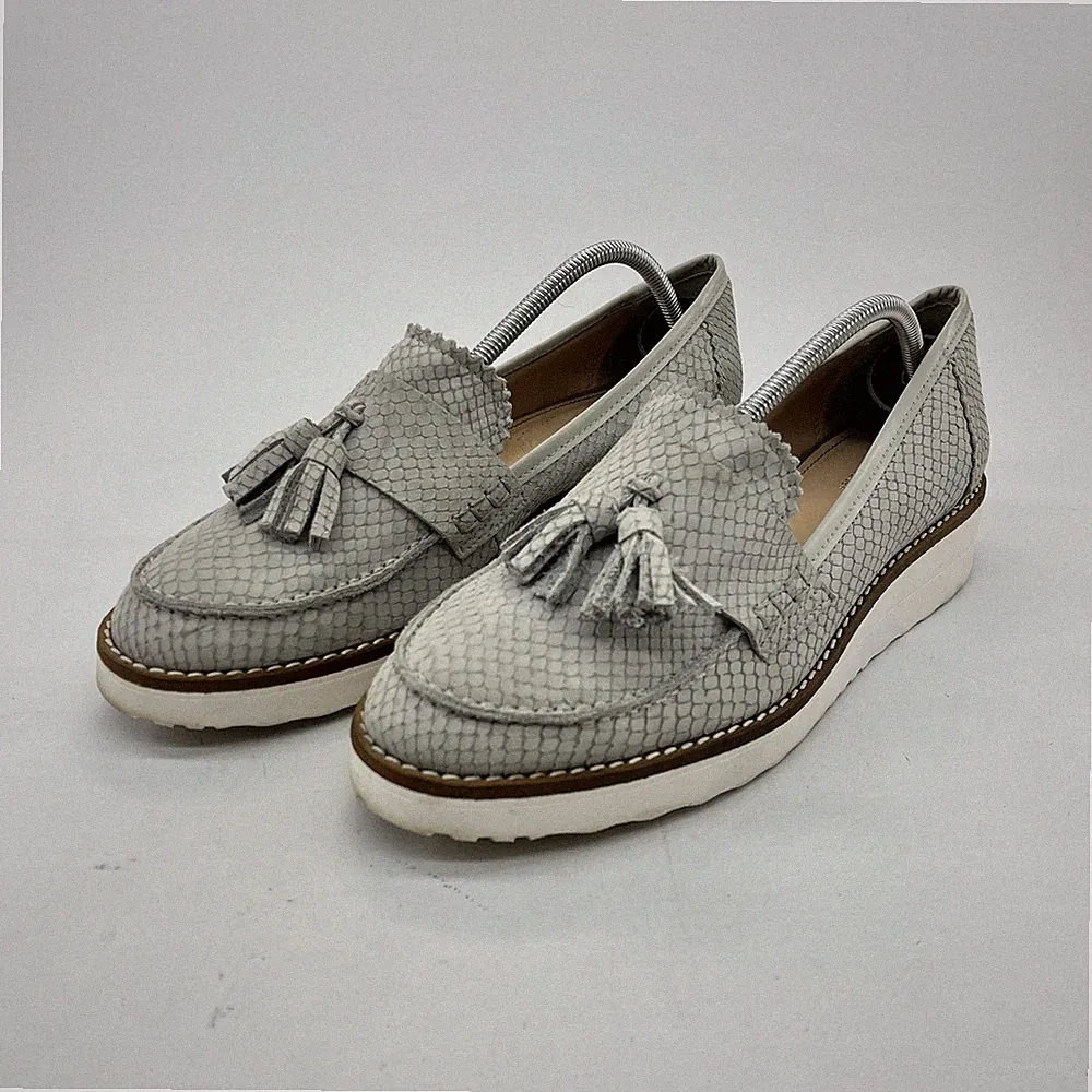 Carvela Damen-Slipper grau Wildleder Quasten UK 7 Plateau Schlangenledermuster
