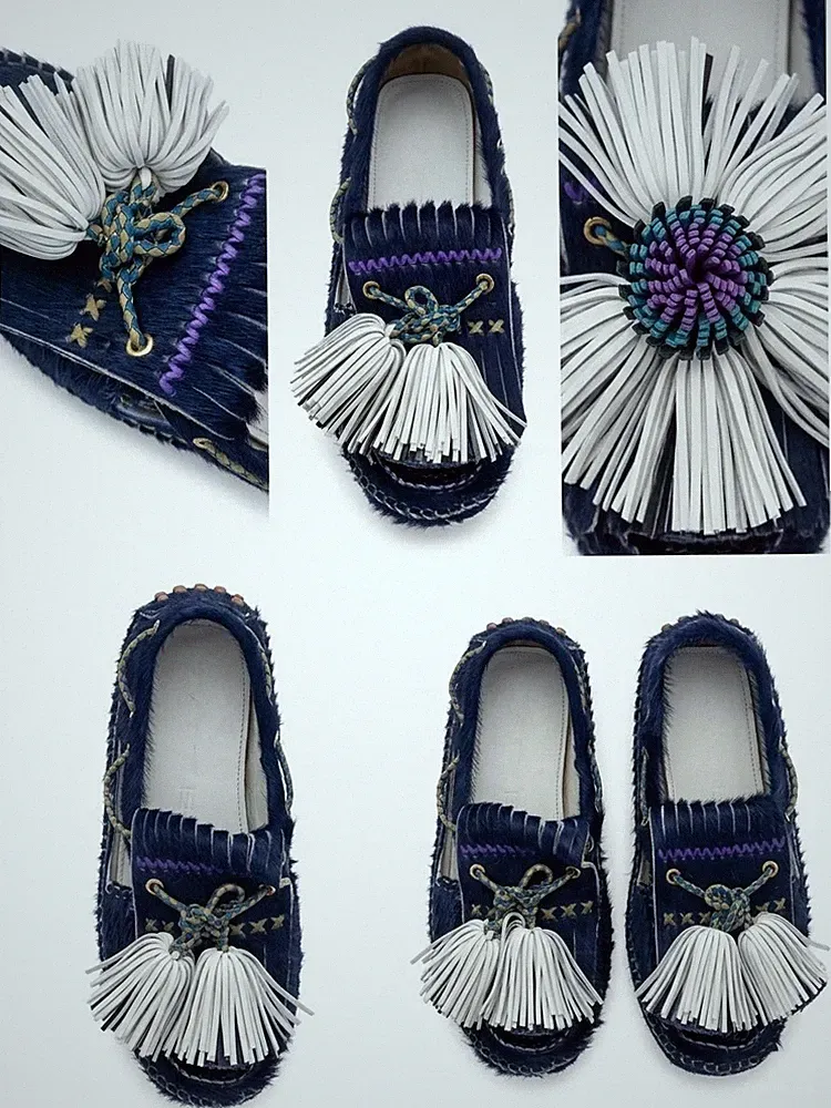 Carven Tassel Loafers with Cut-Out Hair on Hide Tassel Moccasin Loafer Gr. 39