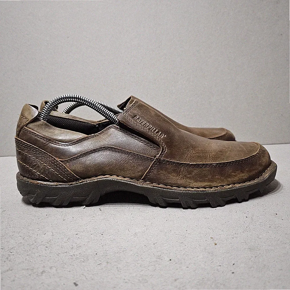 CATERPILLAR CAR HERREN LEDER SLIPPER HALBSCHUH SCHUHE BRAUN GRÖßE UK7,5 EU41,5