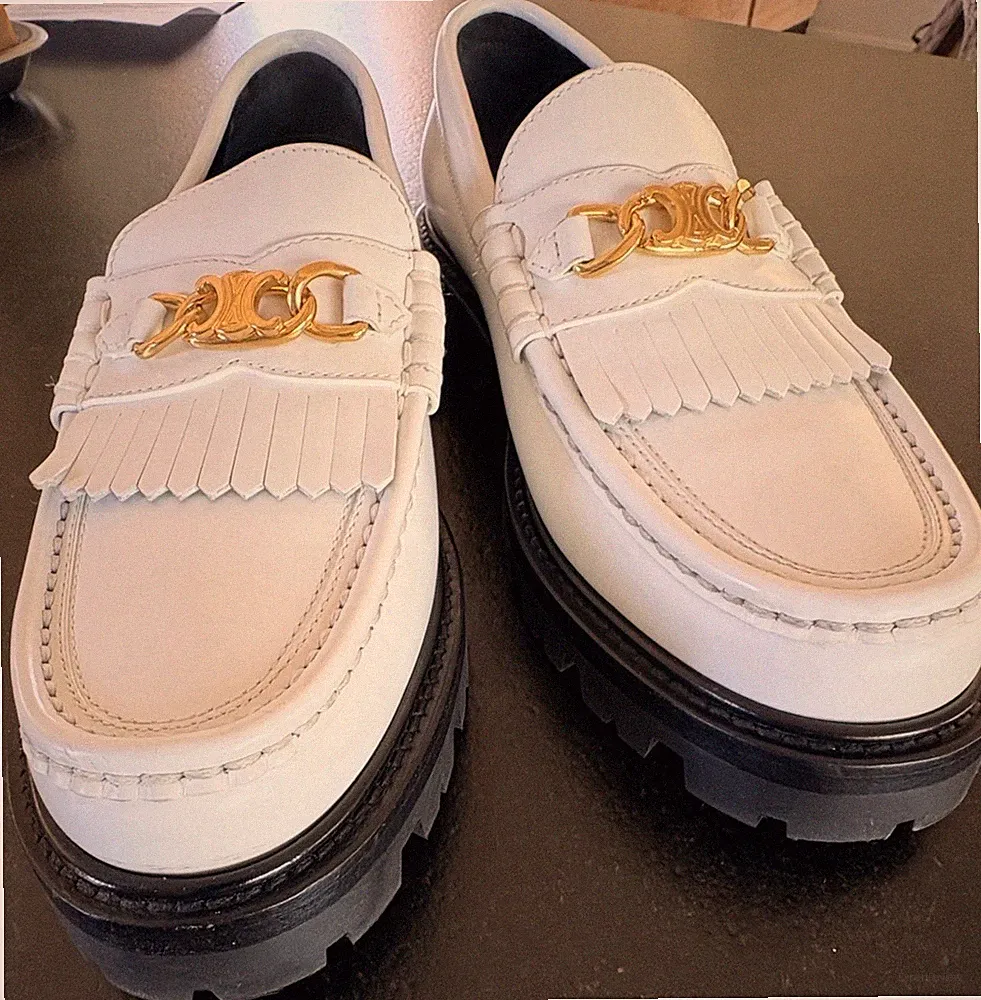 Celine Margaret Triomphe Kette Halbschuhe weiß Leder EU 39 Made in Italy