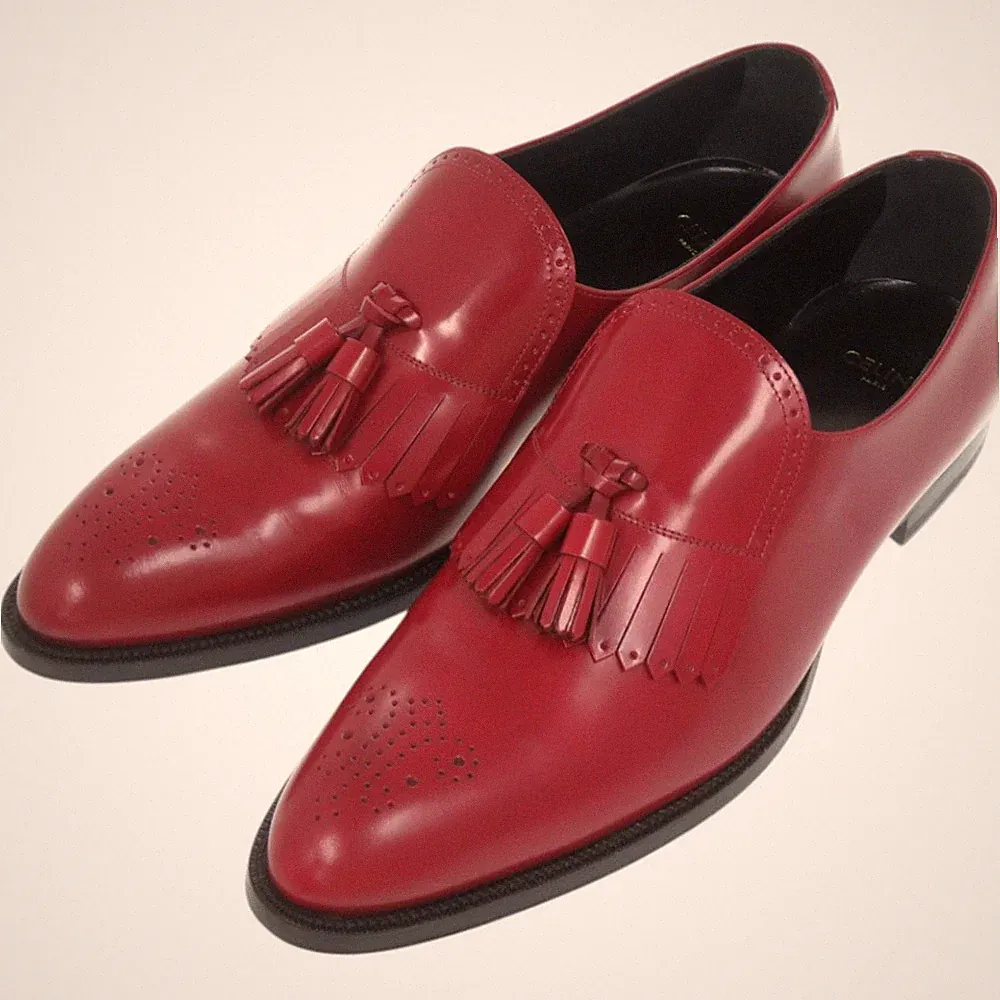 Celine Tassel Loafer Rot Leder Slipper Flats Schuhe US 9 EU 39