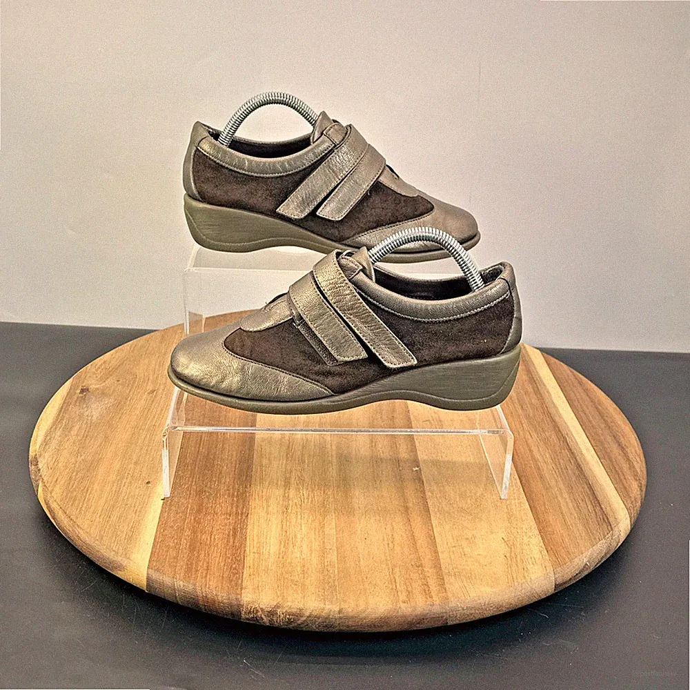 Cellini Damenschuhe goldbraun Leder & Wildleder UK-Größe 4 EU 37 Klettverschluss
