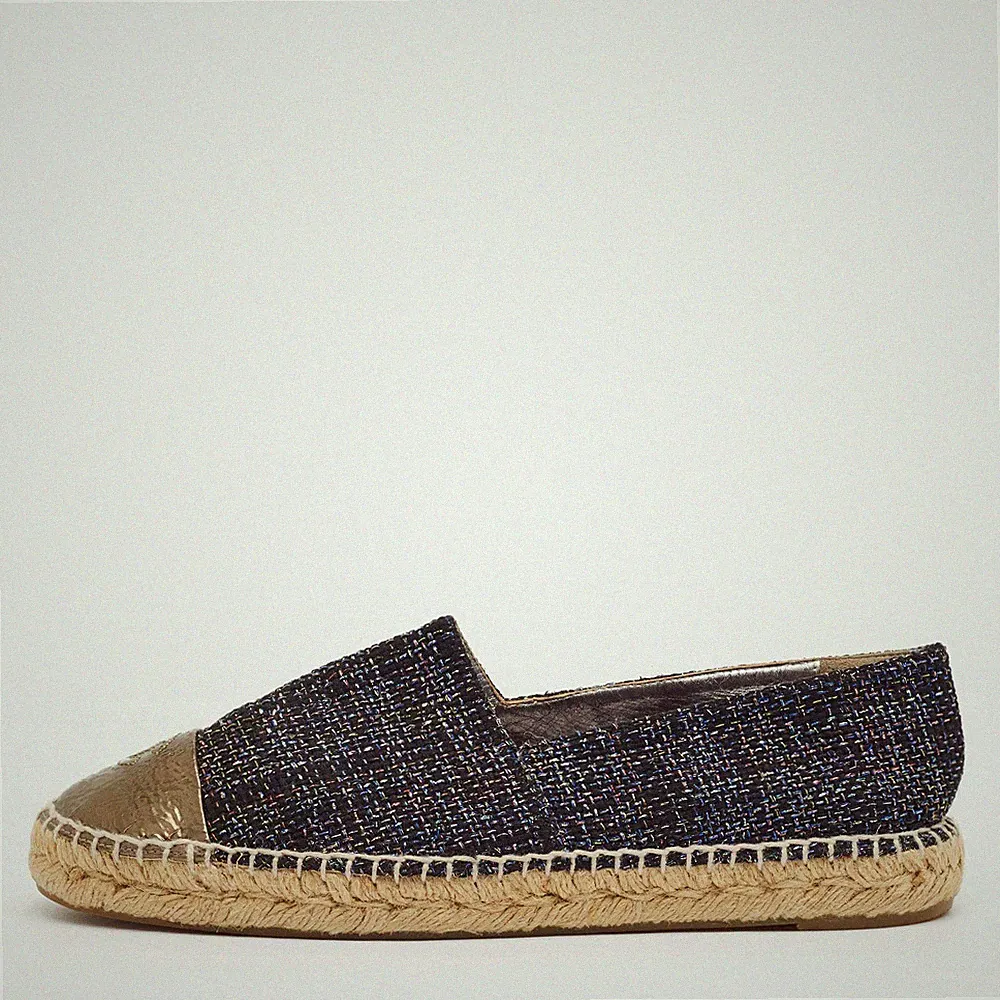 Chanel CC Gr.42 Multicolor Foil Leather and Tweed Cap Toe Espadrille Loafers