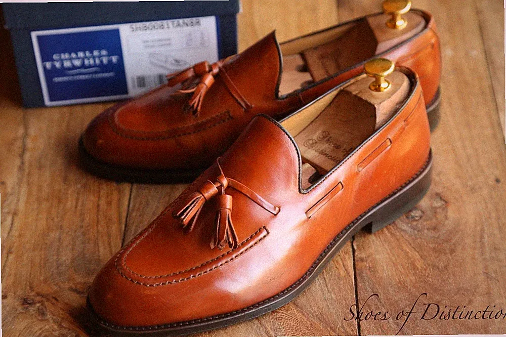Charles Tyrwhitt hellbraune Lederschuhe mit Quasten Halbschuhe Herren UK 8 US...