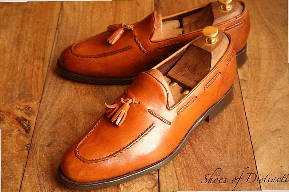 Charles Tyrwhitt hellbraune Lederschuhe mit Quasten Halbschuhe Herren UK 7,5...