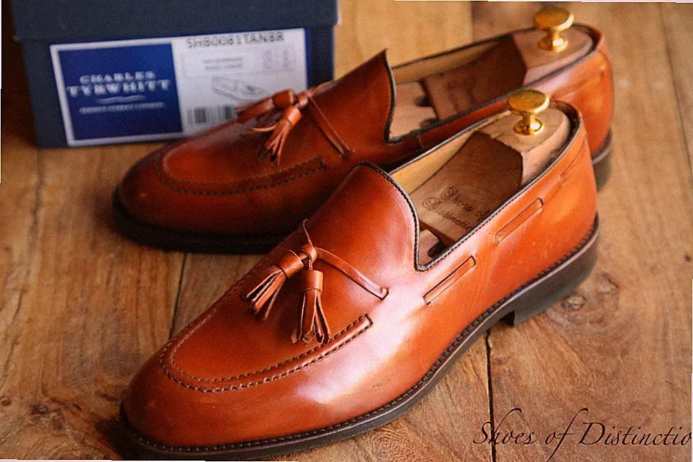Charles Tyrwhitt hellbraune Lederschuhe mit Quasten Halbschuhe Herren UK 8...