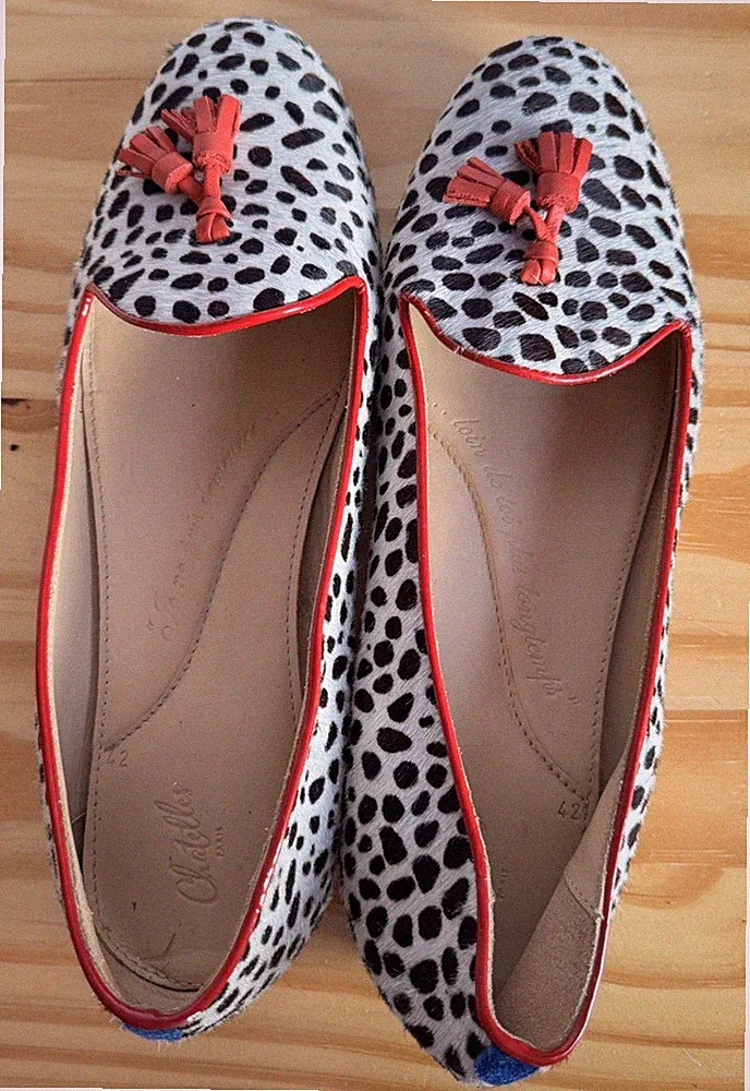 Chatelles Paris Damen Slipper Tierdruck Loafer mit Quaste Leder EU 42