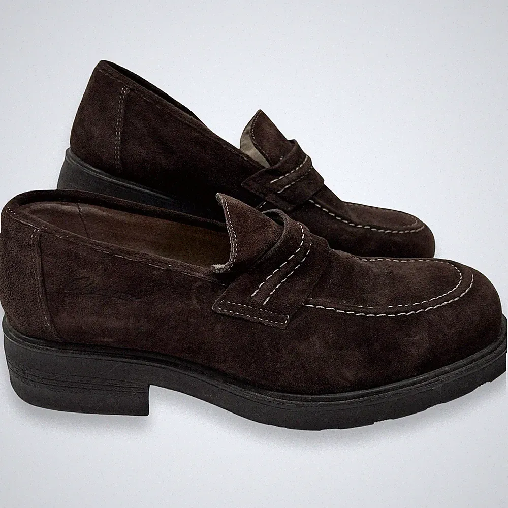 Chevignon Plateau Schuhe UK 8 Wildleder braun Loafer klassisch smart Großbritannien