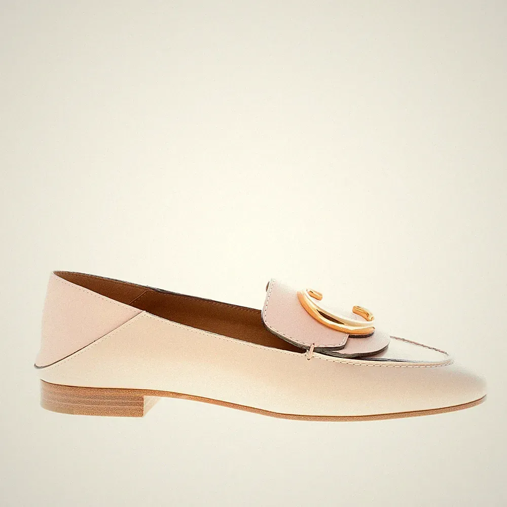 CHLOE' damen schuhe Delicate Pink leder loafer C logo golden metall plaque 32133