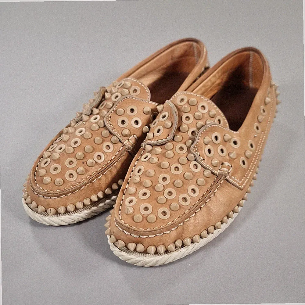 Christian Louboutin Damen Halbschuhe Beige 37 Yacht Spikes Cognac Leder Flats