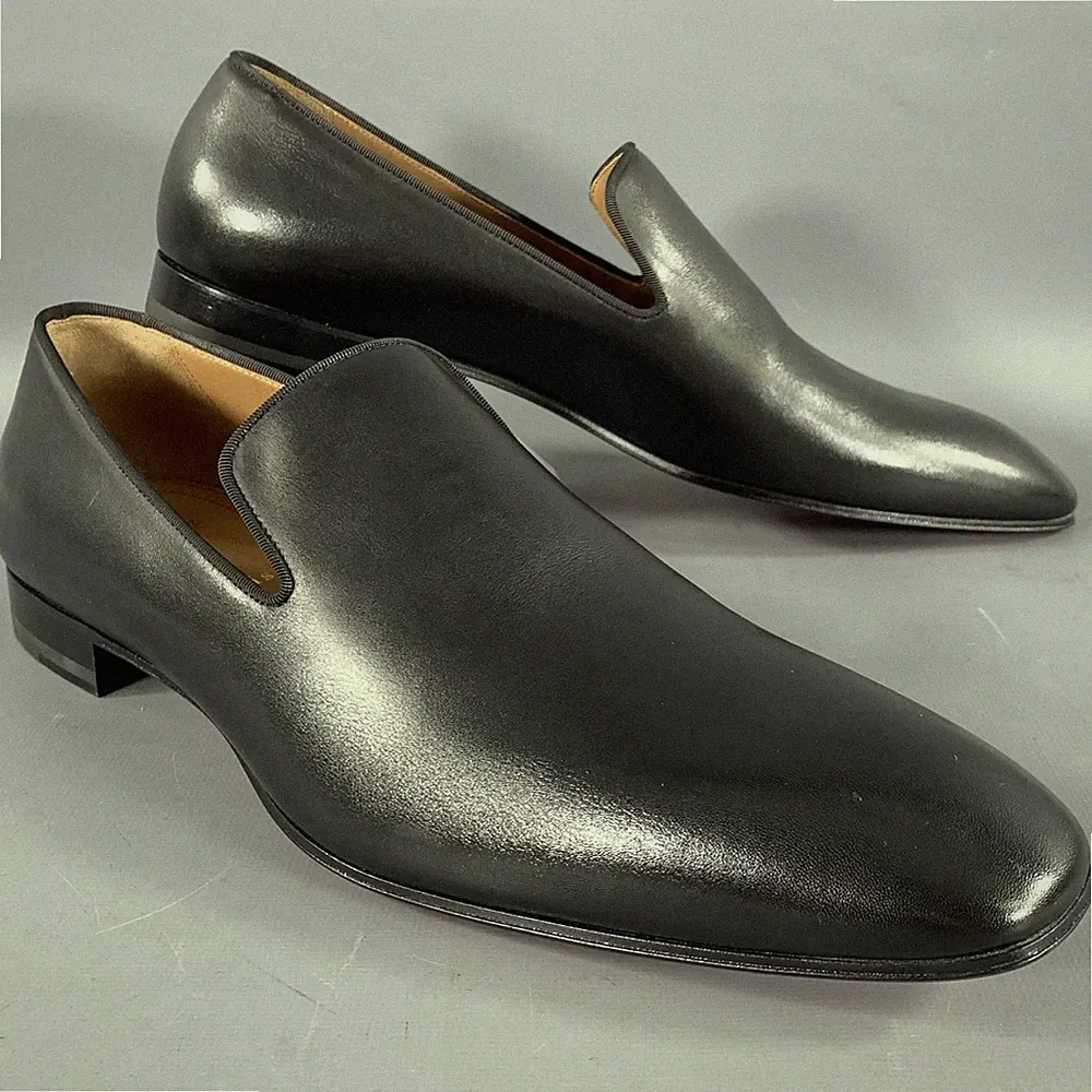 CHRISTIAN LOUBOUTIN Größe 12 Schwarze Rote Schlichte Lederschuhe Flat Loafers