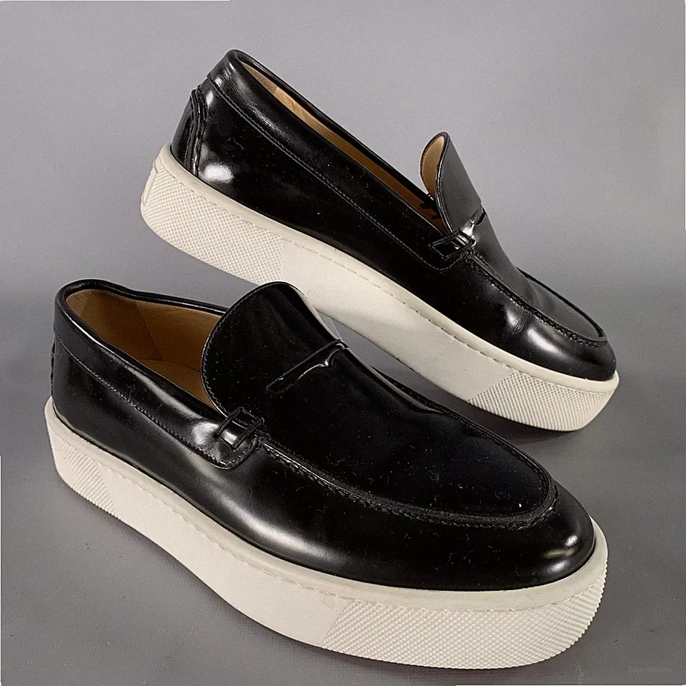 CHRISTIAN LOUBOUTIN Herren Yacht Loafer Farbblock Schwarz Rot Leder, Größe 6