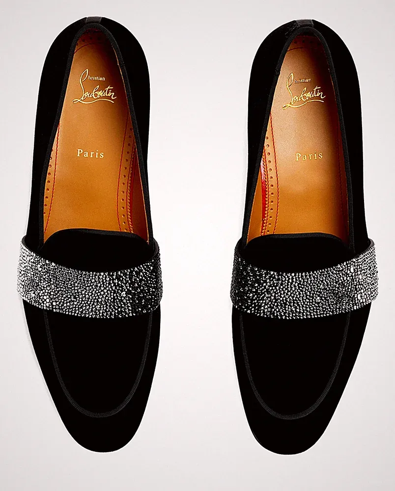 CHRISTIAN LOUBOUTIN Nit Night crystal-strap Suede Dress Shoes Loafers Slippers
