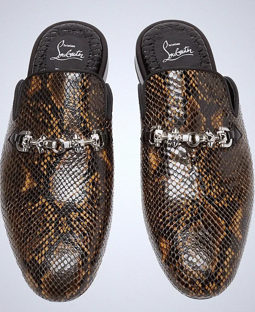 Christian Louboutin Schuhe Slipper Coolito Snake-Print Loafers Pantoletten Mules