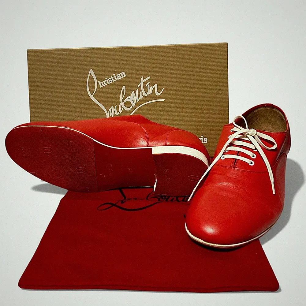 Christian Louboutin Sneaker Halbschuhe Schuhe EU 42,5 US 9,5 Leder Rot Weiß Auth