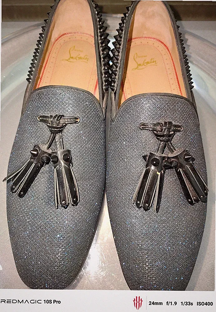 Christian Louboutin Tassilo Blue Glitter Mens Loafer Sz 41, 1x $975