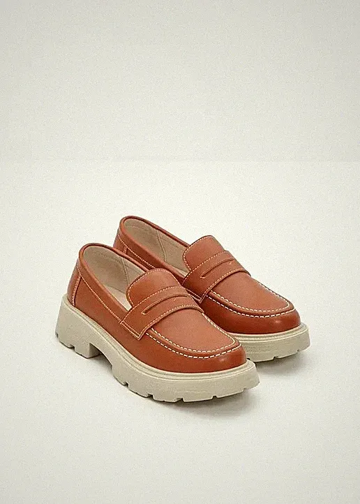 Chunky Loafer Gr. 39 Cognac Damen Mokassin Freizeitschuhe Neu