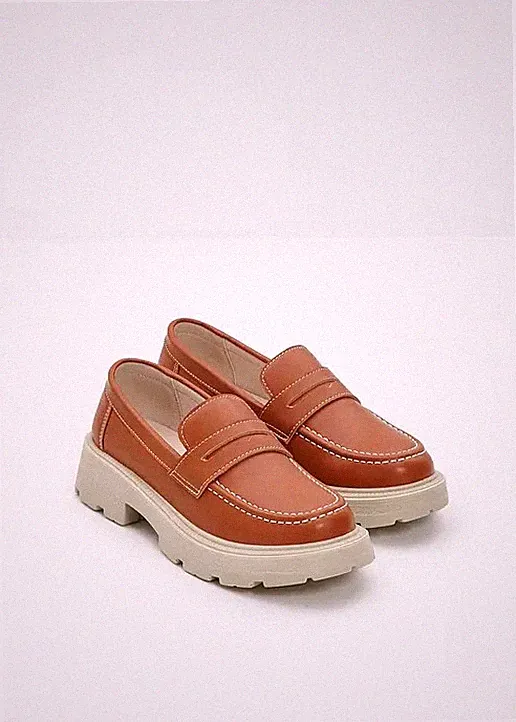 Chunky Loafer Gr. 42 Cognac Damen Mokassin Freizeitschuhe Neu