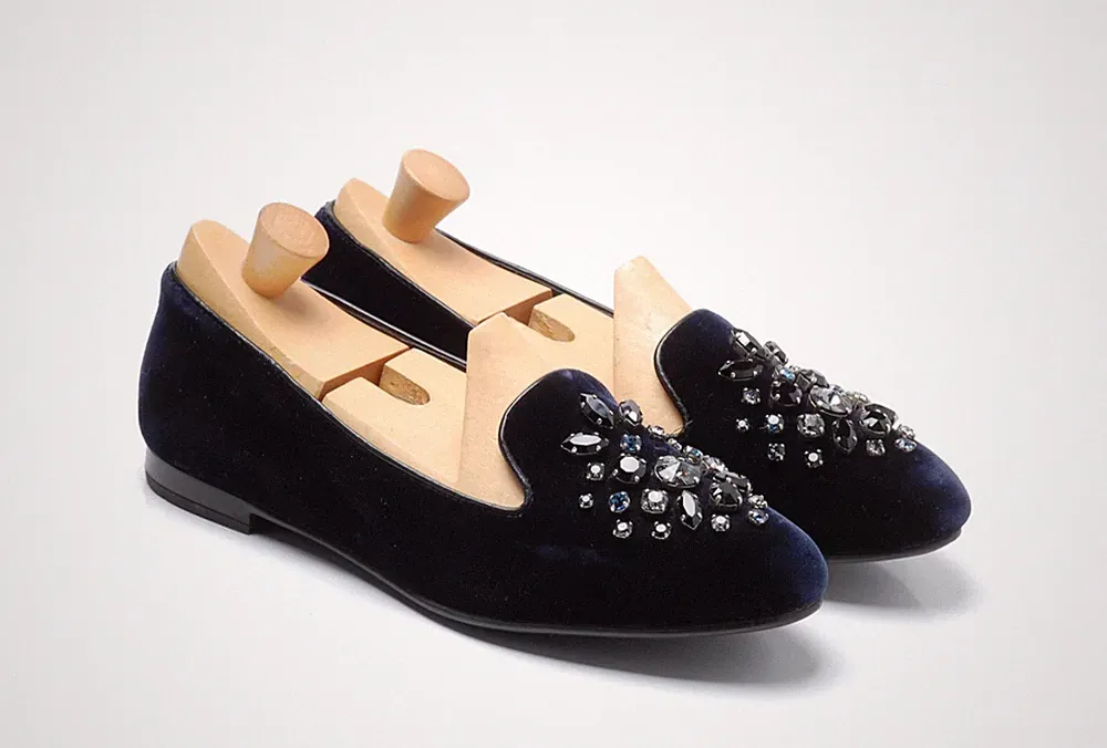 Church`s dunkelblaue Schuhe Halbschuhe verziert - `Royal Velvet` UK 3,5 US 6,5