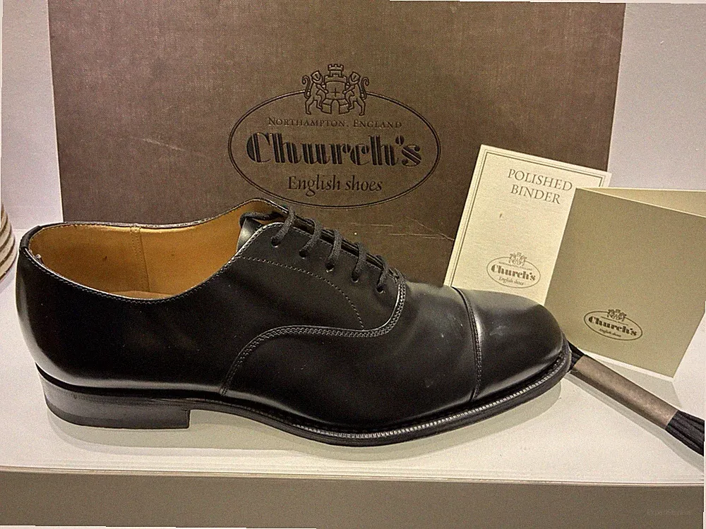 Church's Oxford Cap-Toe Schwarz Leder Schnürung Rundspitze Ledersohle Logo