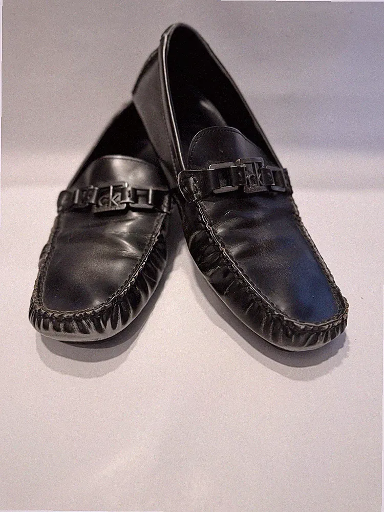CK, Calvin Klein, Lederloafers mit Label-Applik.Modell 'DRIVER' in grau,Gr.42