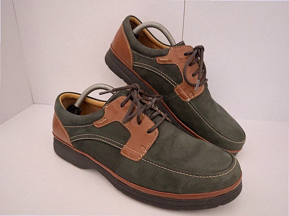 Clarks Bootsschuhe UK Größe 9G Herren dunkelgrün dunkelbraun Wildleder Halbschuhe Sommer "